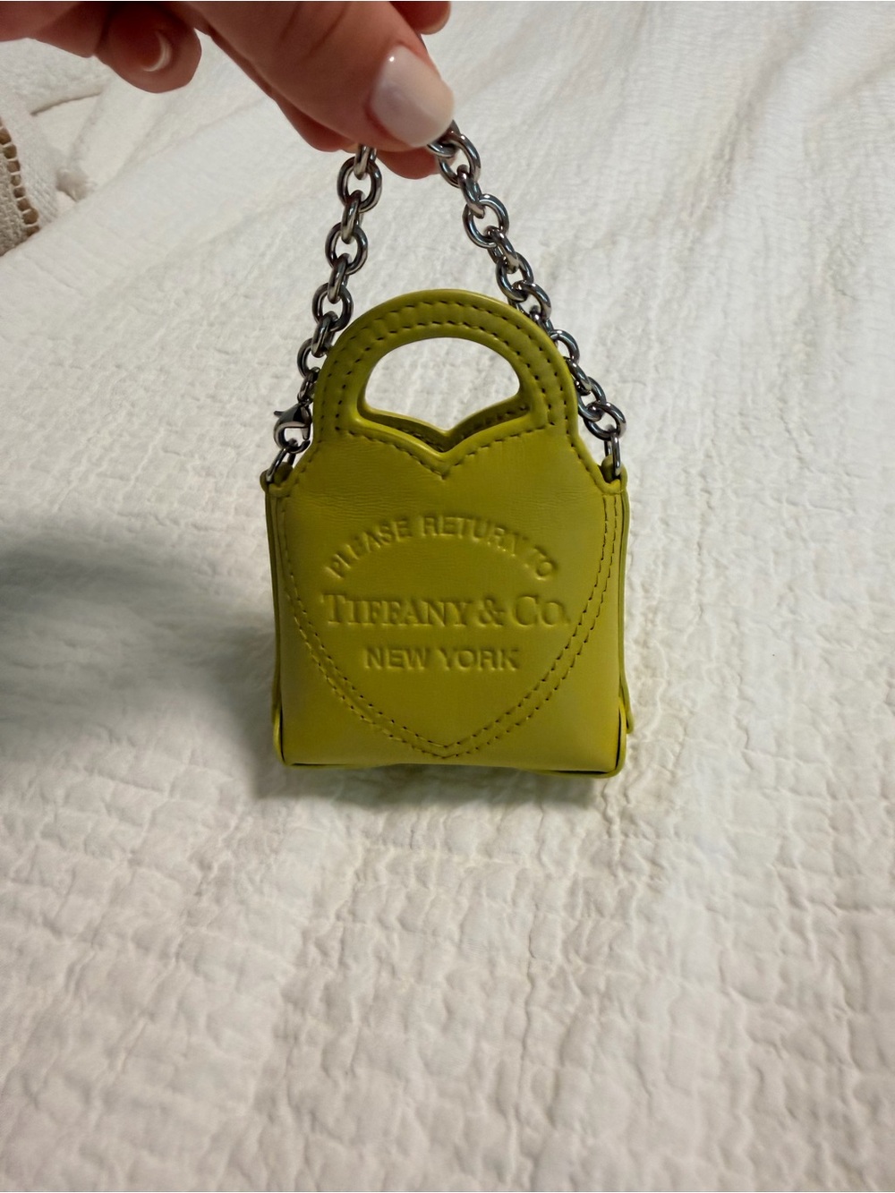 Tiffany & Co. Lime Green Leather Mini Tote Charm with Silver Chain